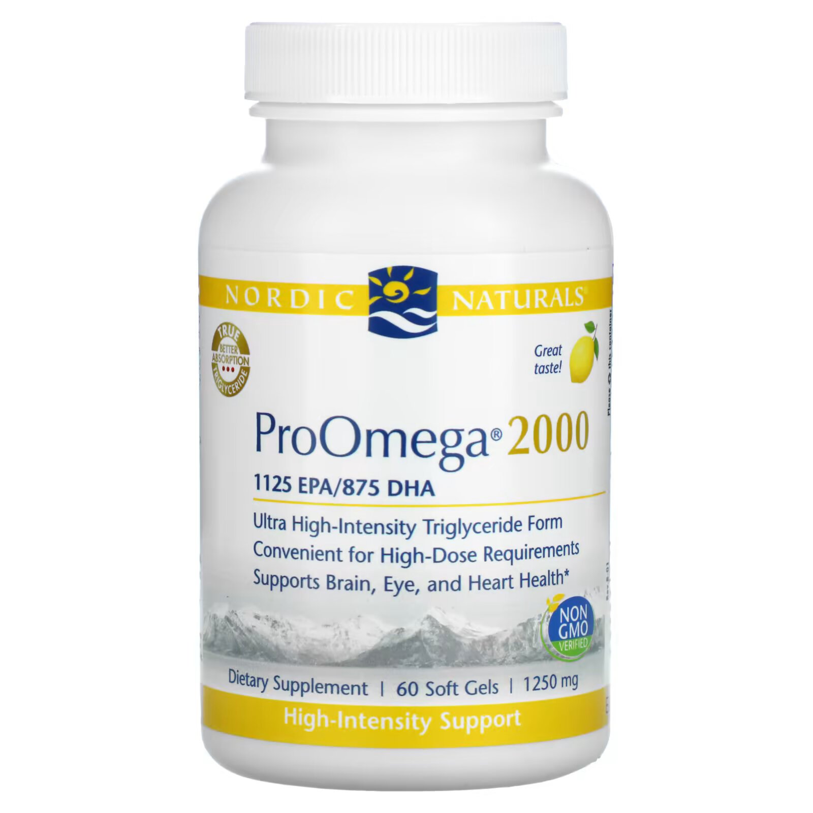 Nordic Naturals, ProOmega 2000, лимон, 1250 мг, 60 мягких желатиновых капсул - фото