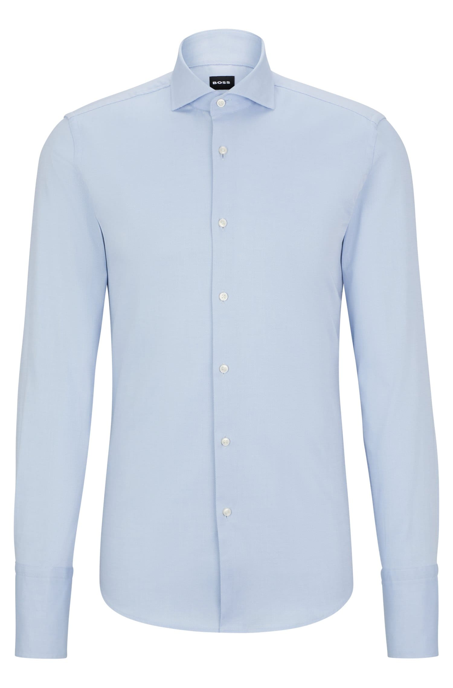 цена Рубашка Hugo Boss приталенного кроя из структурированного эластичного хлопка, голубой