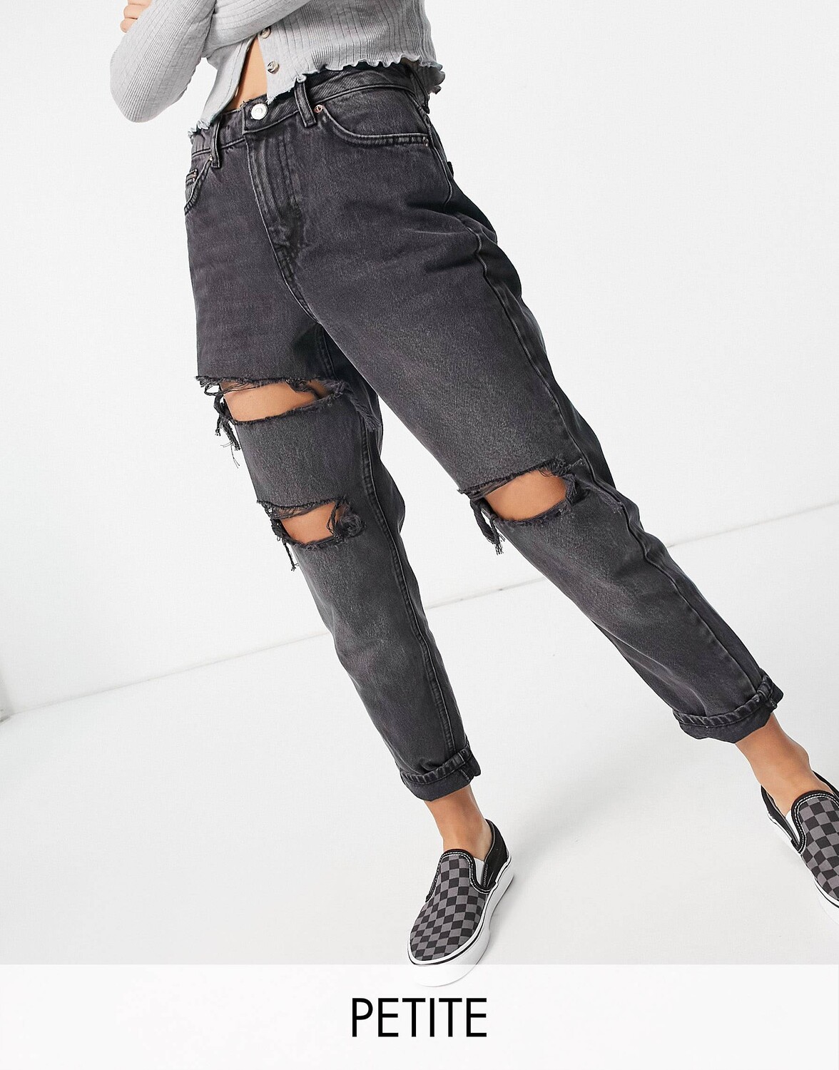 

Черные рваные джинсы Mom Topshop Petite