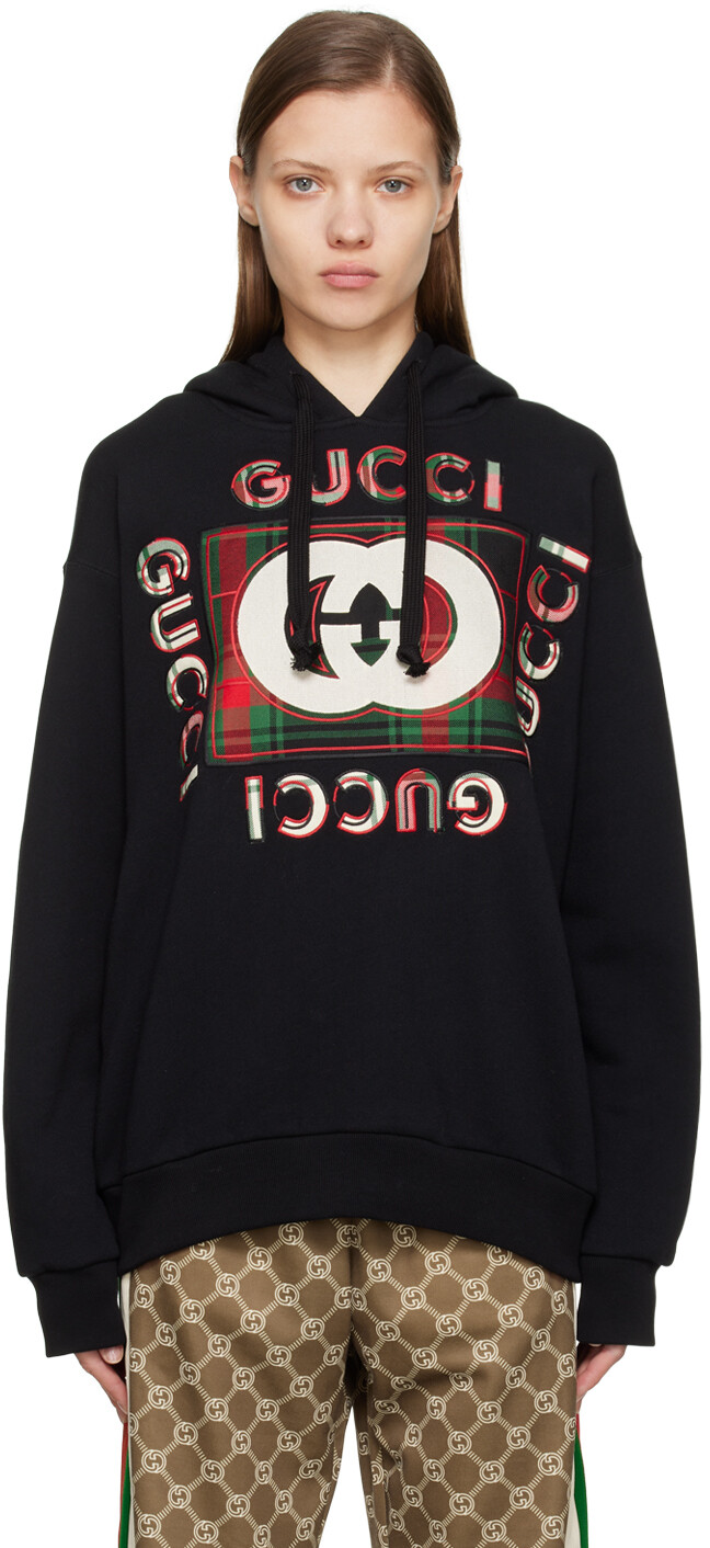 

Черный худи с рисунком Gucci