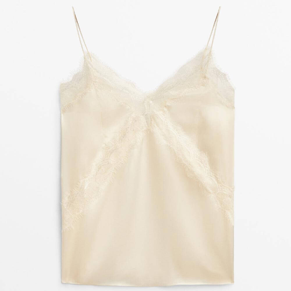 

Топ Massimo Dutti Camisole With Lace Detail - studio, кремовый
