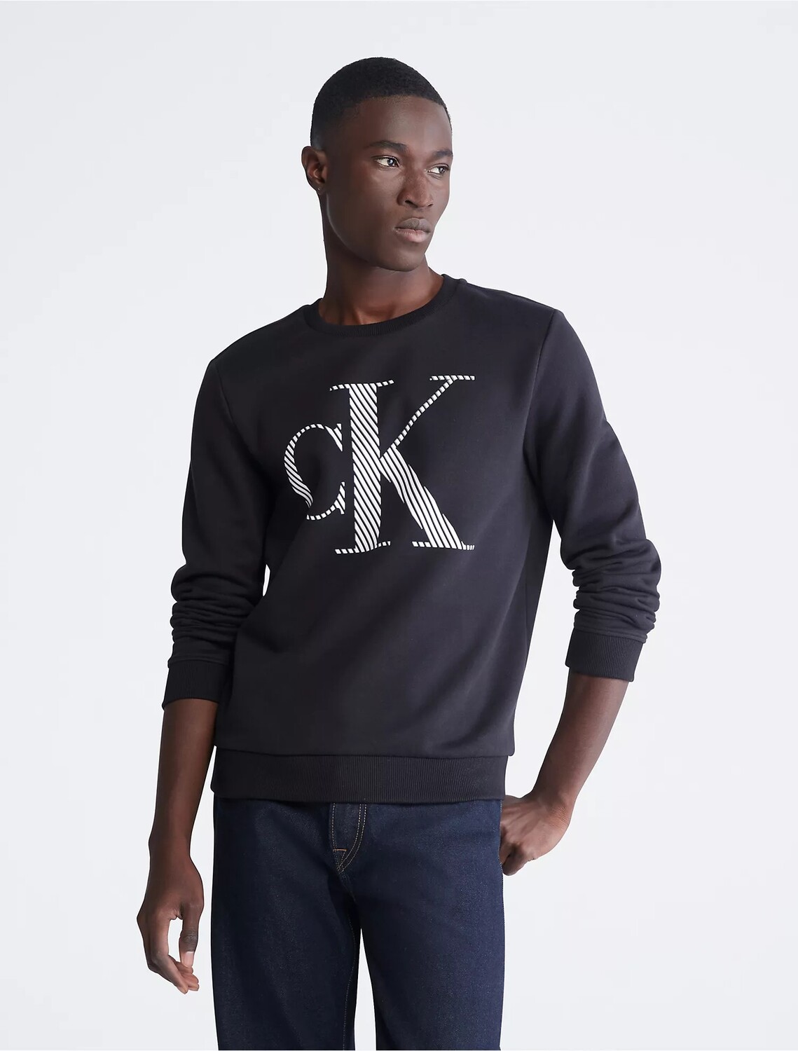 

Свитшот Calvin Klein Stripe Monogram Logo Crewneck, черный