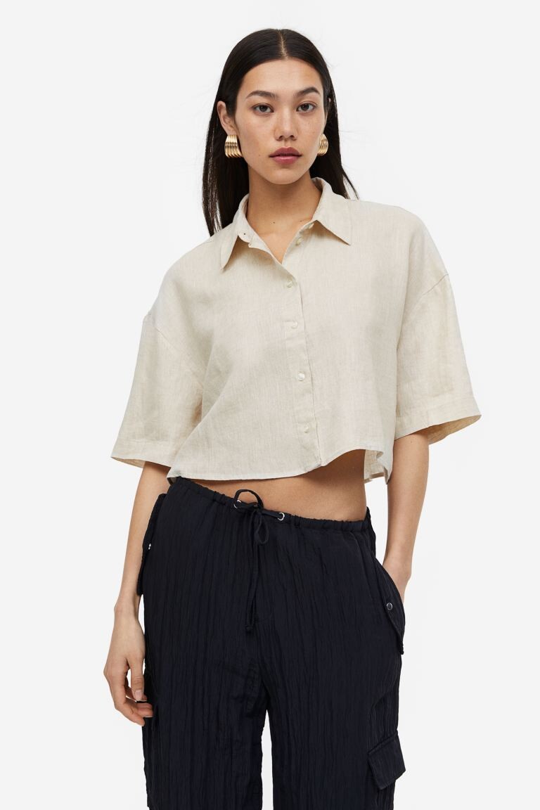 

Льняная рубашка оверсайз H&M, светло-бежевый