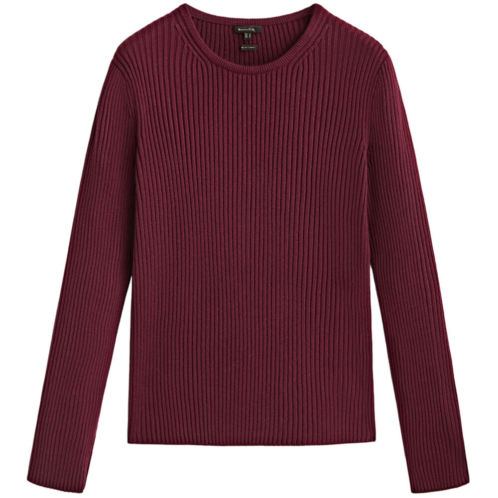 

Свитер Massimo Dutti Crew Neck Ribbed, красно-коричневый