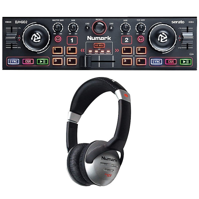 numark hf125 черный серебристый Карманный диджейский контроллер Numark DJ2GO2 Touch с комплектом наушников HF125 Numark DJ2GO2 Touch Pocket DJ Controller with HF125 Headphones Package