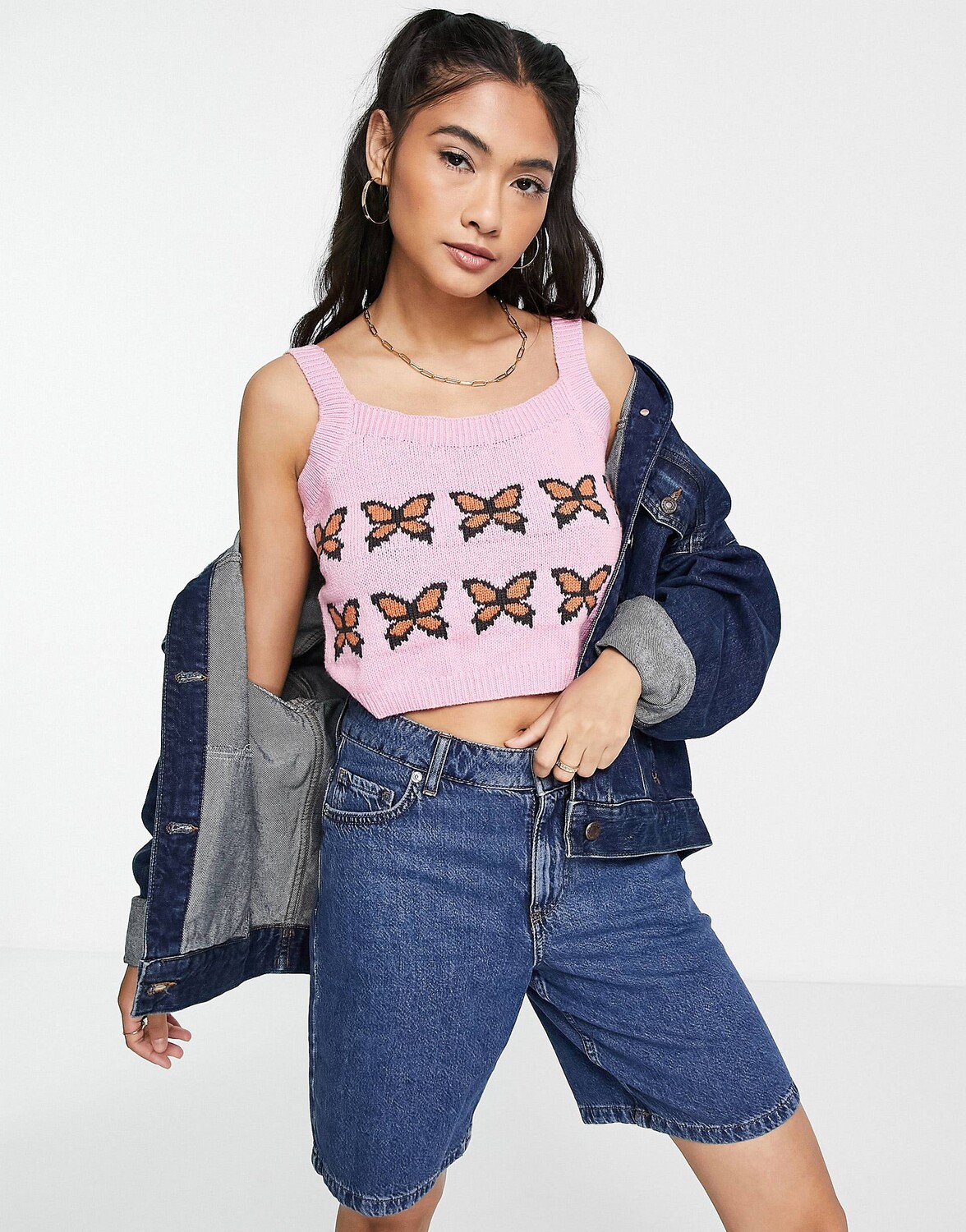 

Розовая вязаная майка с бабочками Levi's