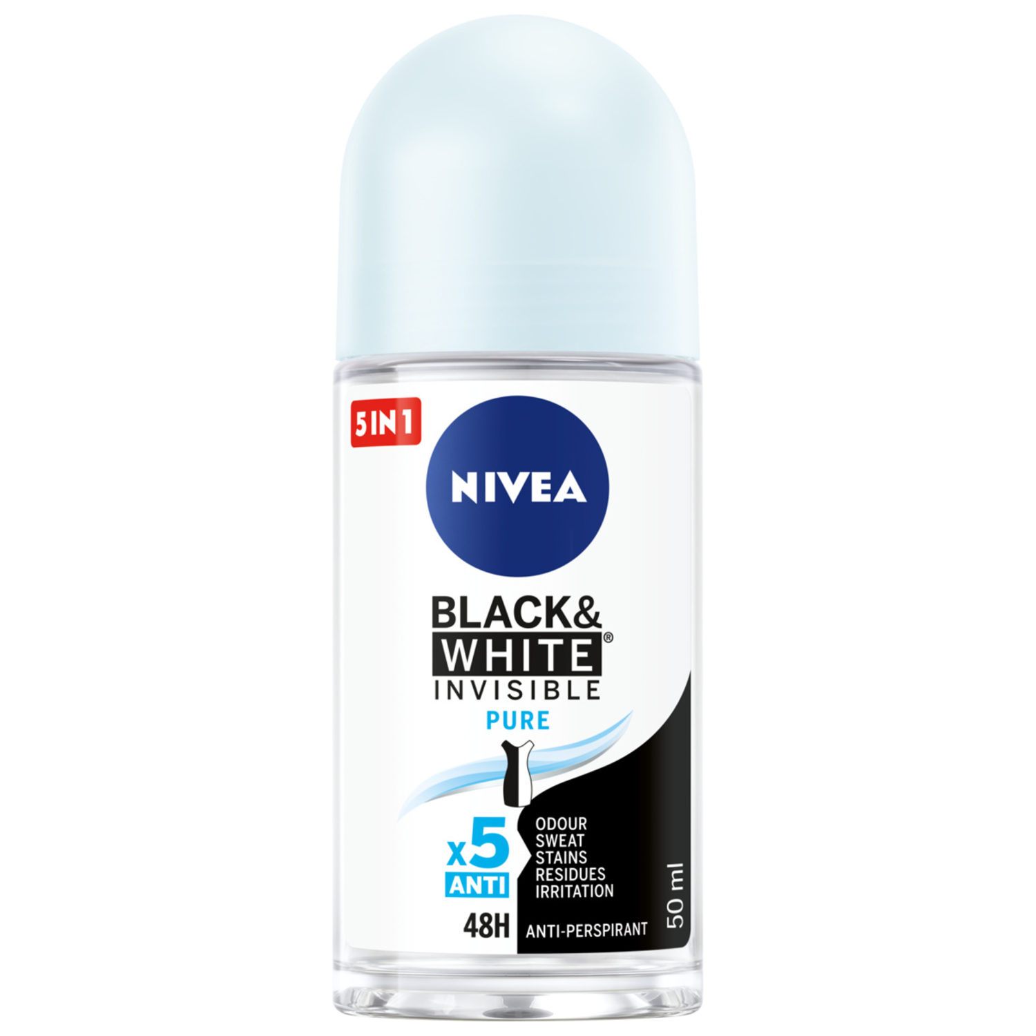 Nivea Black & White Invisible Pure женский шариковый антиперспирант, 50 мл - фото