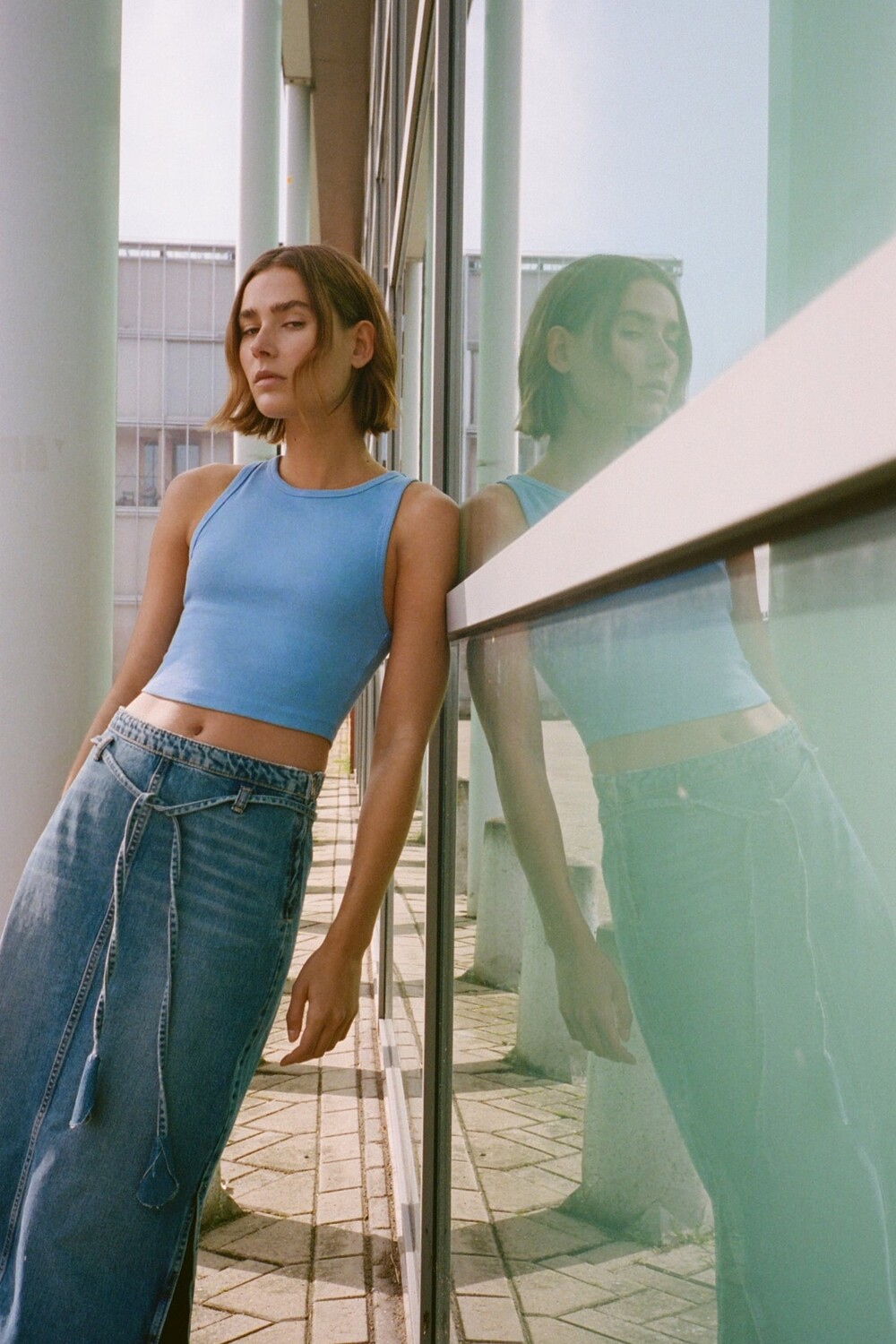 Топ в рубчик ZARA, светло-синий
