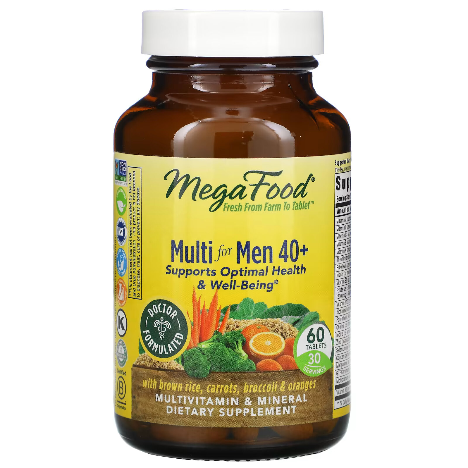 MegaFood, Multi for Men 40+, комплекс витаминов и микроэлементов для мужчин старше 40 лет, 60 таблеток megafood multi for women 40 комплекс витаминов и микроэлементов для женщин старше 40 лет 120 таблеток