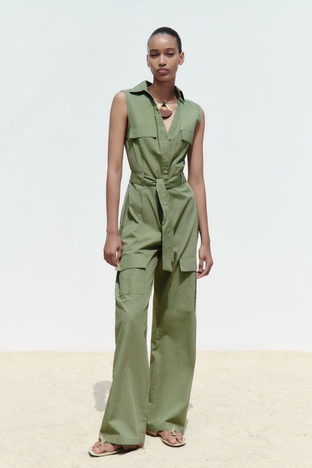 

Комбинезон с прямыми ногами ZARA, хаки