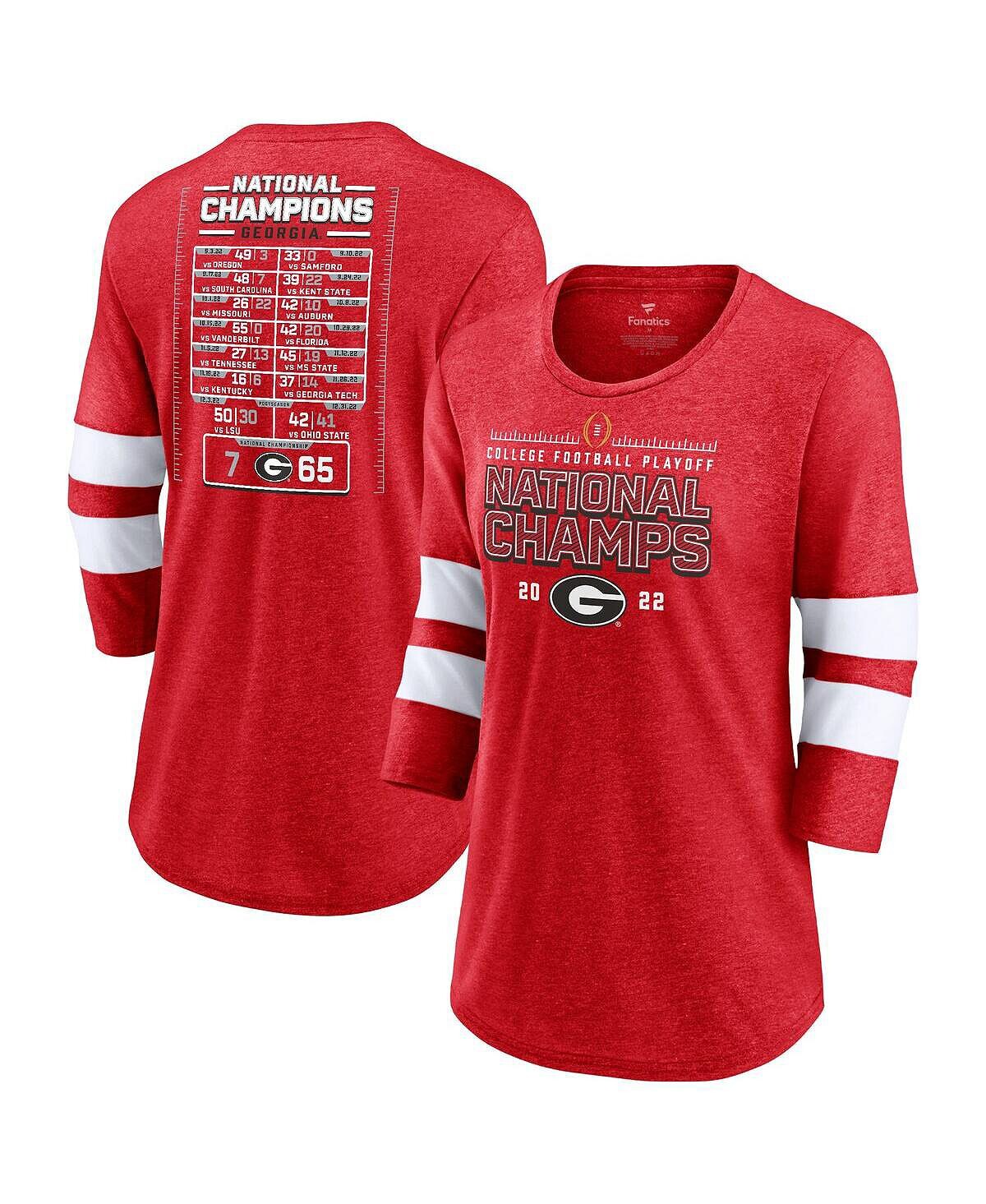 

Женская футболка с логотипом Red and White Georgia Bulldogs College Football Playoff 2022 National Champions Tri-Blend Schedule, с рукавом 3/4 Fanatics