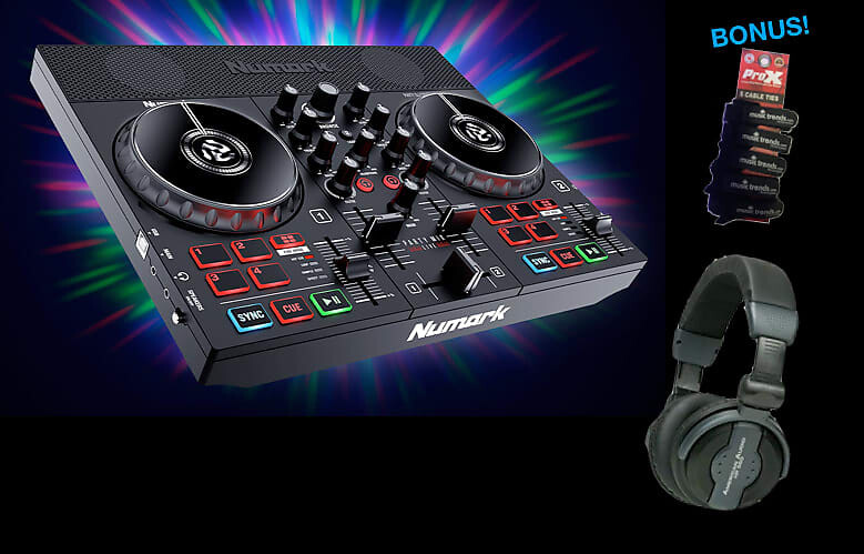

Party Mix Live DJ КОНТРОЛЛЕР СО ВСТРОЕННЫМ СВЕТОВЫМ ШОУ И ДИНАМИКАМИ + НАУШНИКИ DJ Numark K-PARTYML-HP550-5MT-DJ