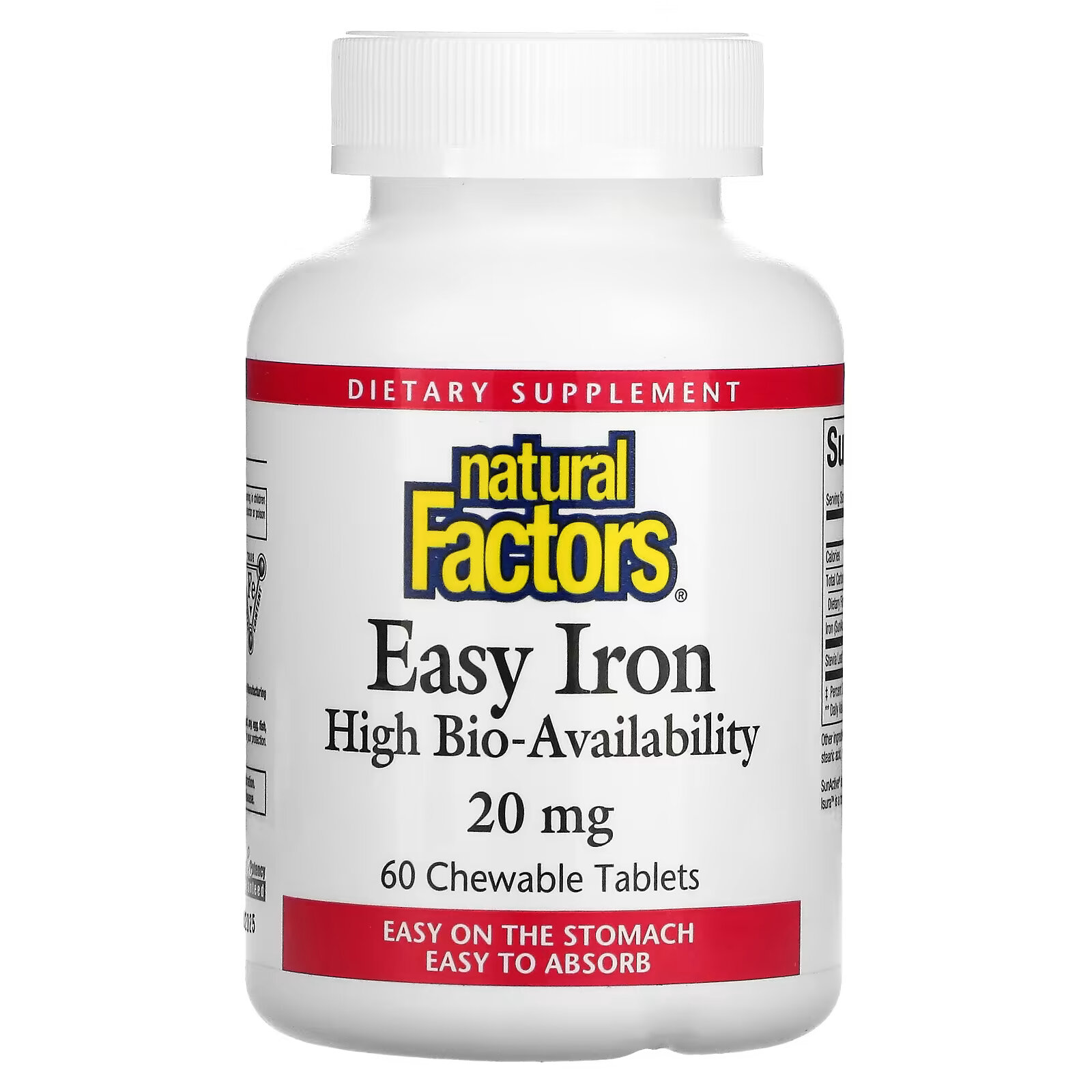 Natural Factors, Железо, 20 мг, 60 жевательных таблеток natural factors железо 20 мг 60 жевательных таблеток