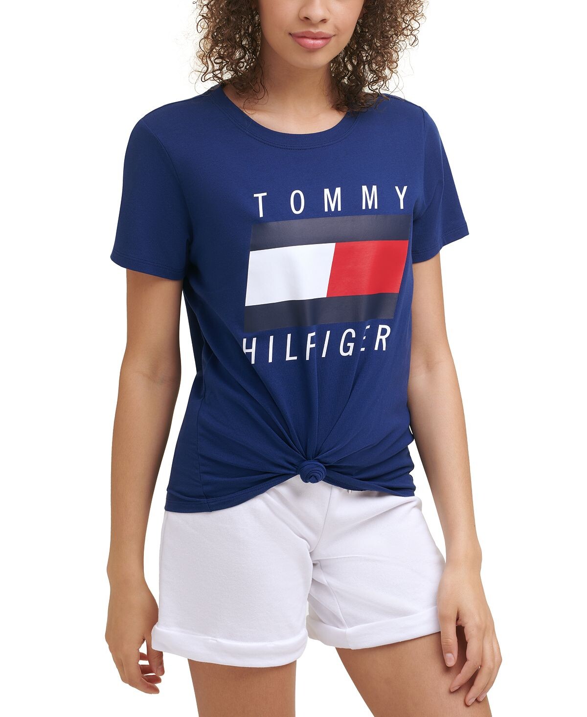 

Футболка с логотипом на завязках спереди Tommy Hilfiger, темно-синий