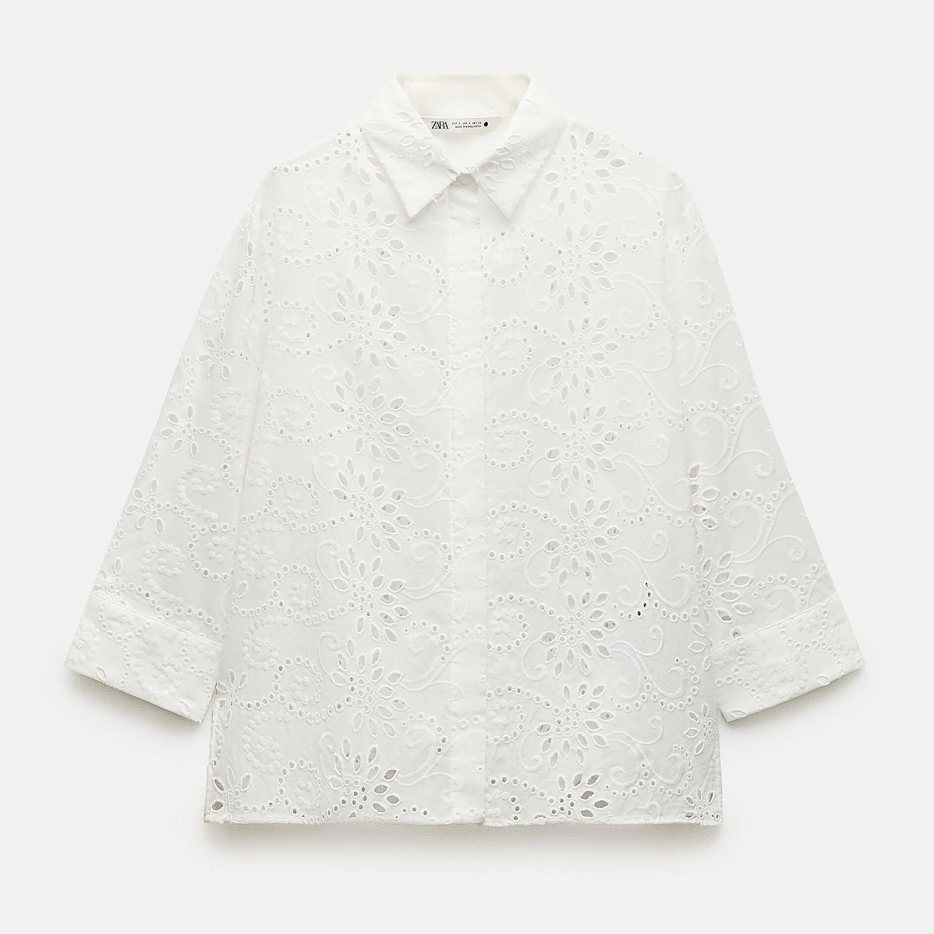 Рубашка Zara ZW Collection Cutwork Embroidery, белый