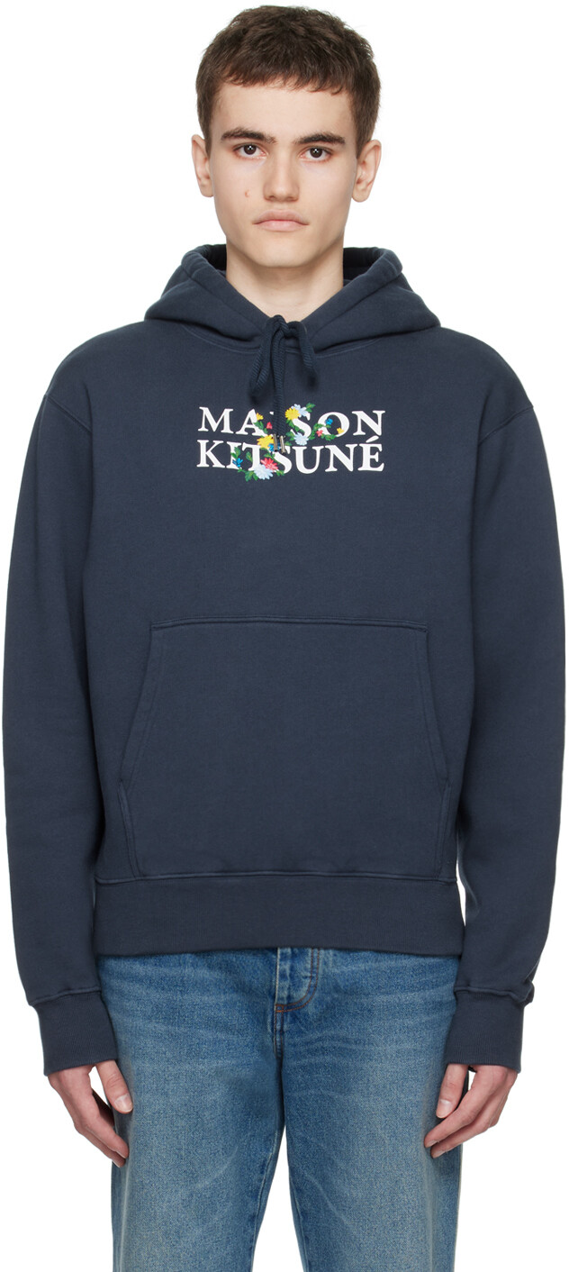 

Темно-синее худи с цветочным принтом Maison Kitsune, Синий