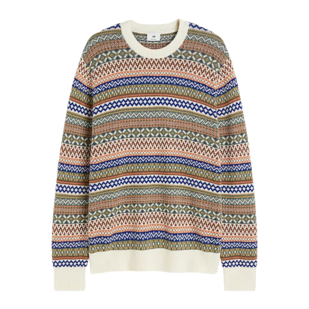 

Свитер H&M Regular Fit Jacquard-knit, бежевый/мультиколор