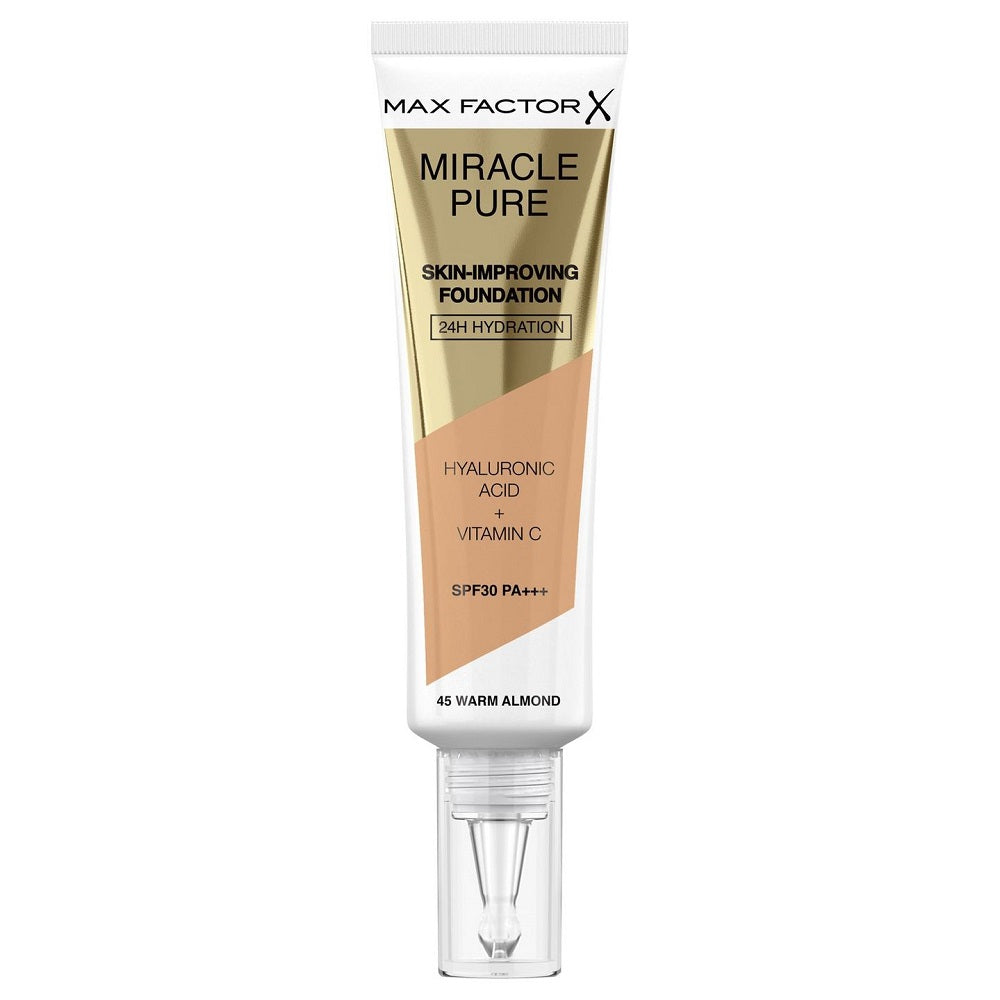 цена Max Factor Тональный крем Miracle Pure SPF30 PA+++, улучшающий состояние кожи 45 Warm Almond 30 мл