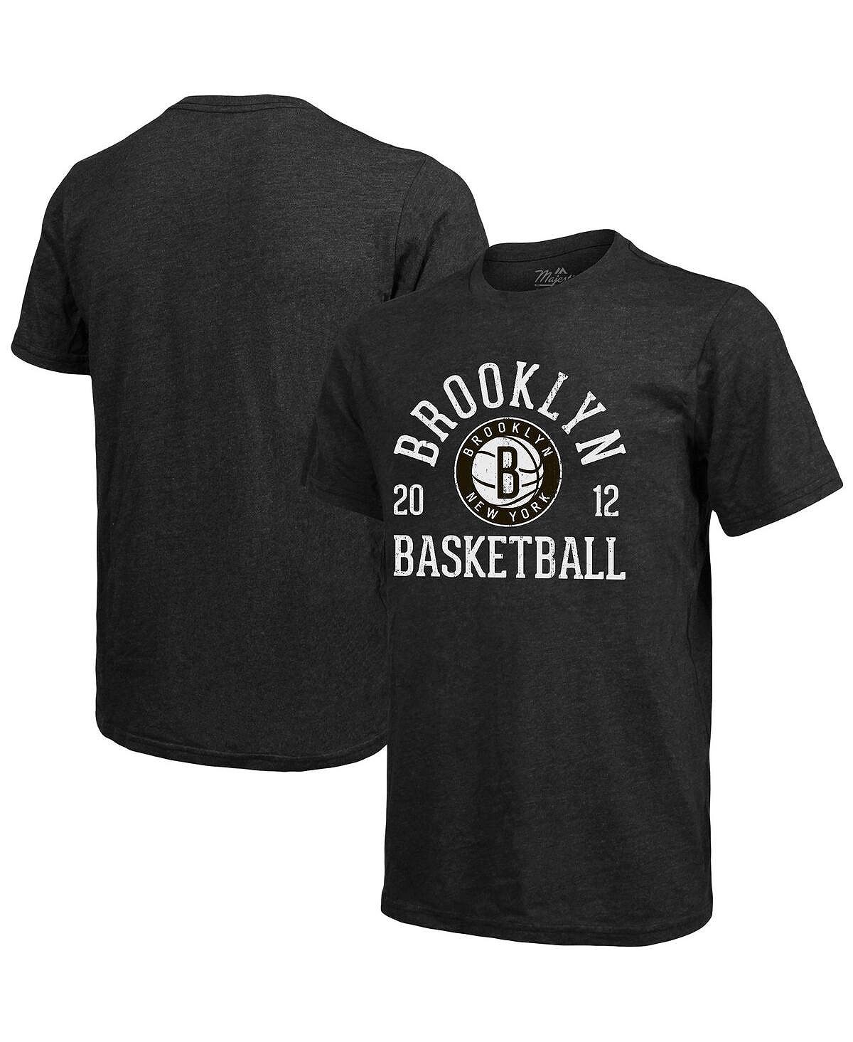 Мужская футболка brooklyn nets ball hog tri-blend с меланжевым принтом черного цвета Majestic, мульти window nets left