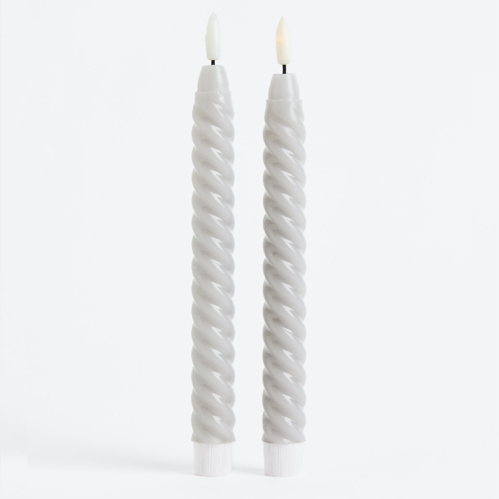 Комплект свечей H&M Home Led Swirl, 2 предмета, светло-серый цена и фото