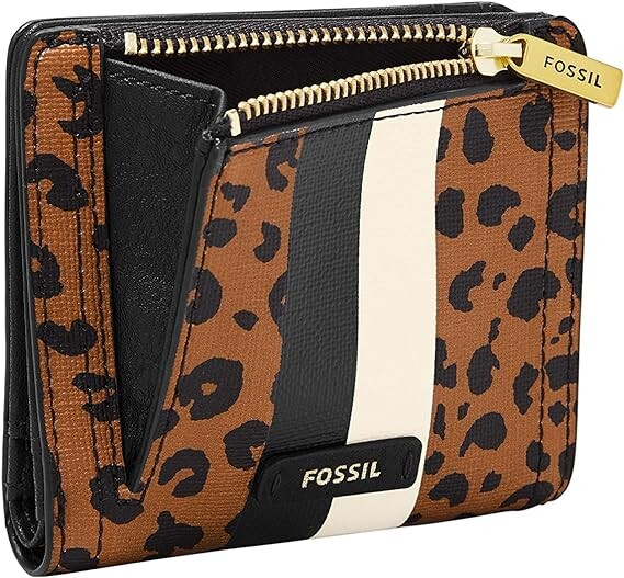 

Женский кожаный двойной складной кошелек Fossil Logan с блокировкой RFID, гепард