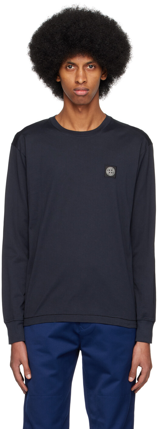 

Темно-синяя футболка с длинным рукавом с нашивкой Stone Island, Синий