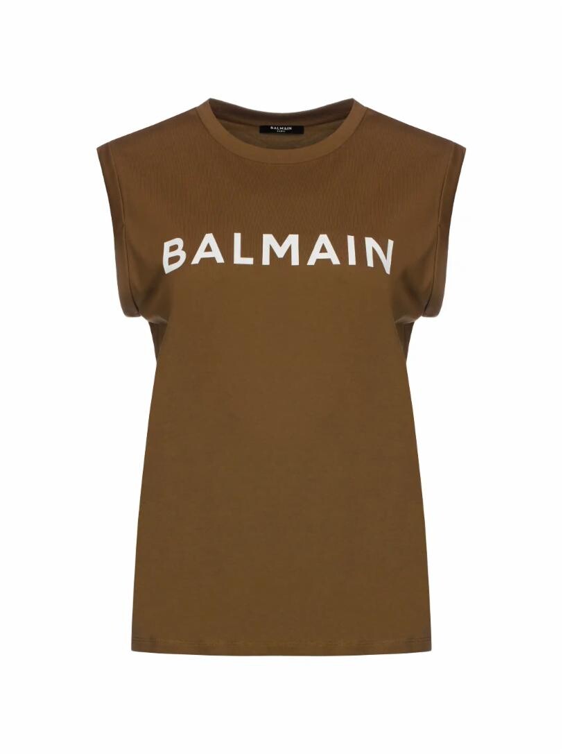 

Хлопковый топ с логотипом Balmain