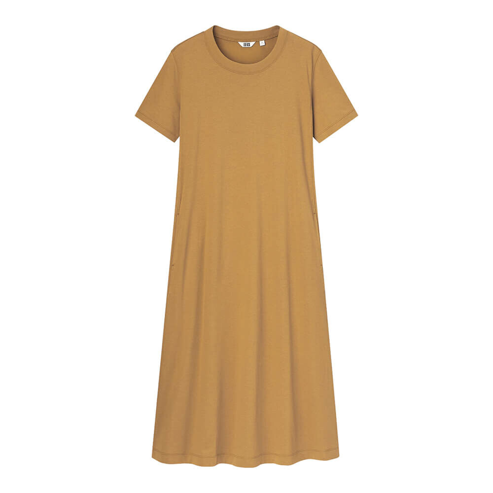 Платье длинное расклешенное Uniqlo, коричневый