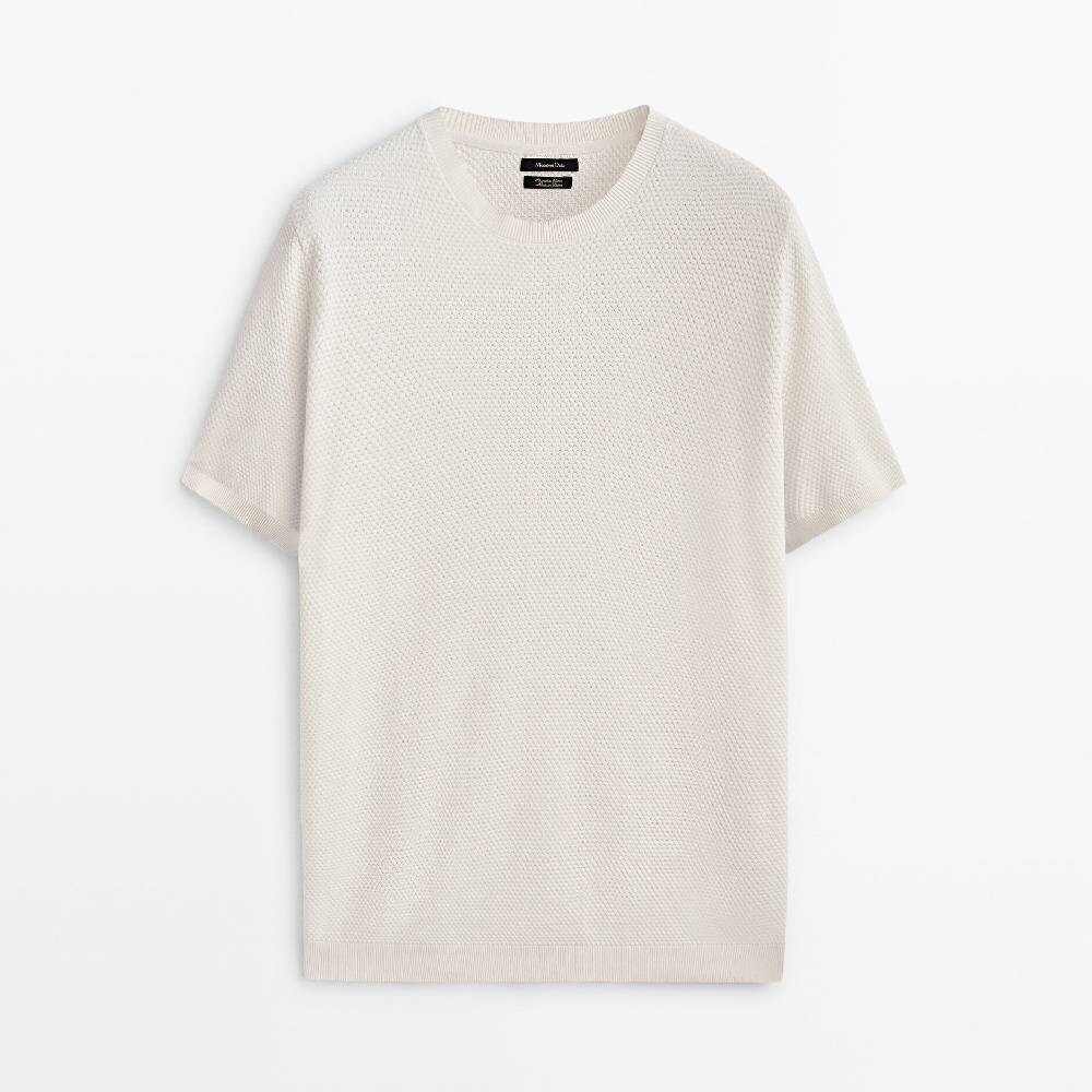 

Свитер с коротким рукавом Massimo Dutti Textured, кремовый
