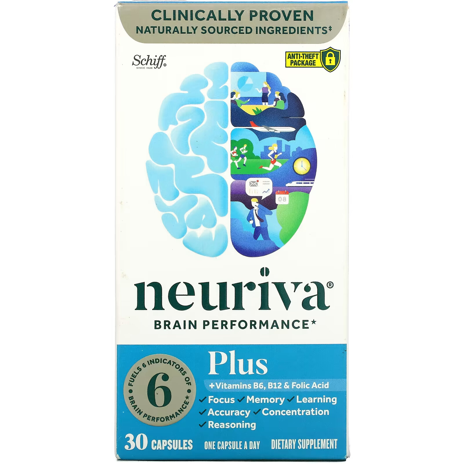 Schiff, Neuriva Brain Performance Plus, 30 Capsules schiff neuriva brain energy натуральная ежевика 75 жевательных таблеток