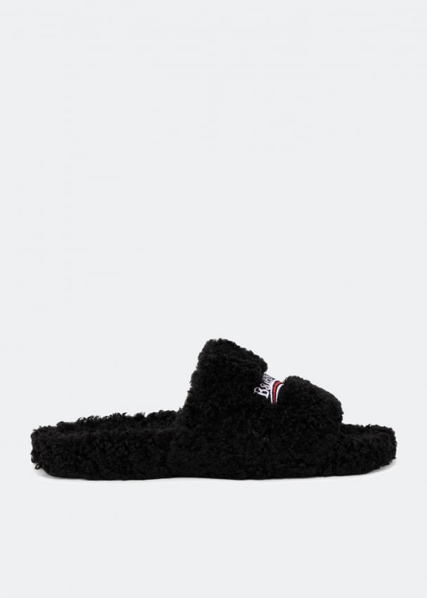 цена Сандалии BALENCIAGA Furry slide sandals, черный