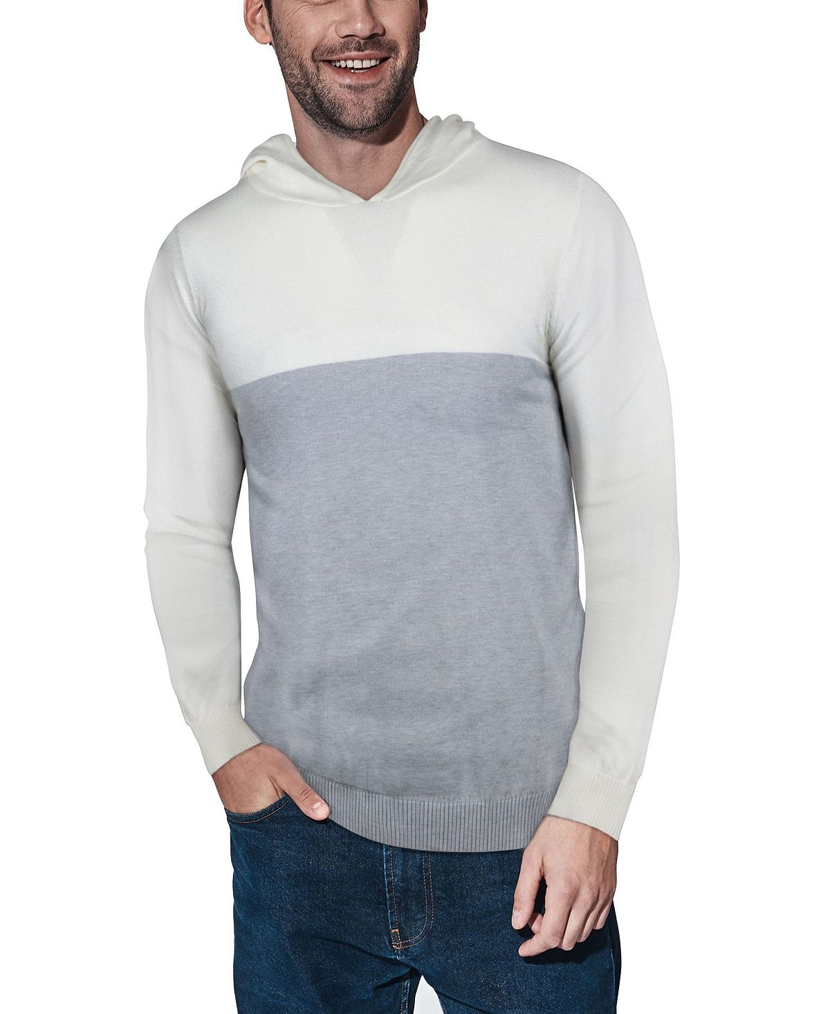 Мужской базовый свитер средней плотности с цветными блоками и капюшоном X-Ray, мульти