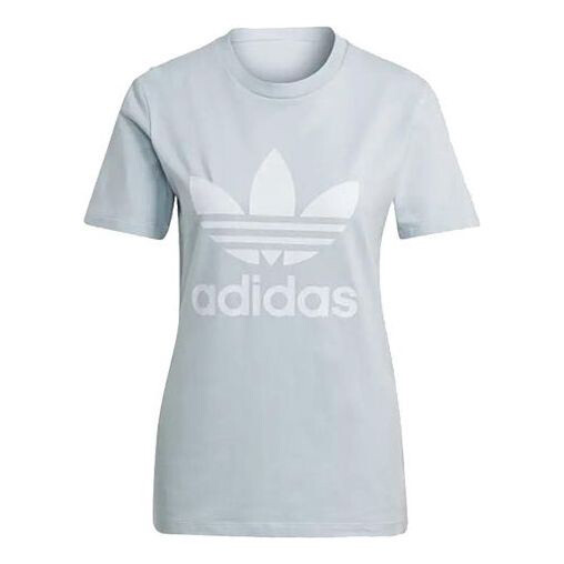 Футболка Adidas originals Trefoil Tee Logo Printing Sports Short Sleeve Gray Blue T-Shirt, Синий rockmore goth lace patchwork crop top women y2k dark academic t shirt retro black long sleeve basic tee shirts fairycore grunge