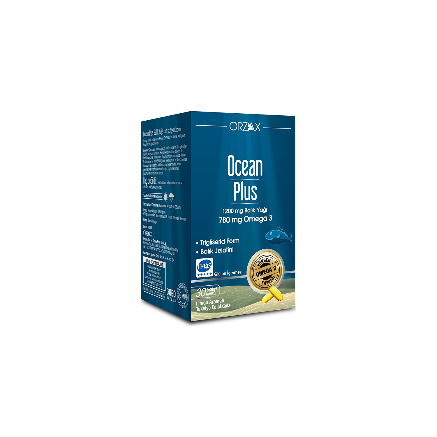 Омега-3 Plus Orzax Ocean 1200 мг со вкусом лимона, 30 капсул country life сверхконцентрированный полный комплекс омега 3 6 9 со вкусом натурального лимона 90 капсул