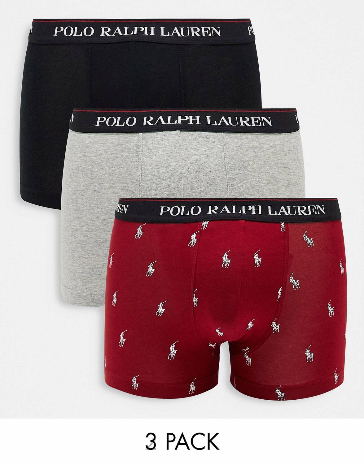 

Комплект из 3 пар трусов Polo Ralph Lauren серого/красного/черного цвета со сплошным логотипом в виде пони
