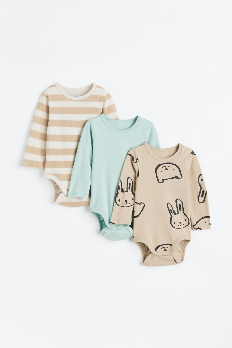 

Комплект из 3 боди с длинными рукавами H&M, бежевый/светло-бирюзовый