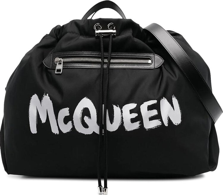 Alexander McQueen Large Drawstring Bag Black Optic White CDEK.Shopping