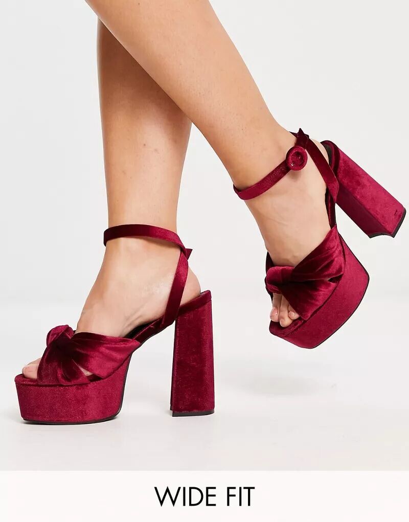

Бордовые босоножки широкого кроя на платформе с узлом ASOS Wide Fit Natia