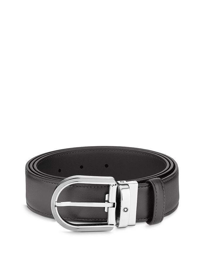 

Кожаный ремень Montblanc с пряжкой в ​​форме подковы, серый
