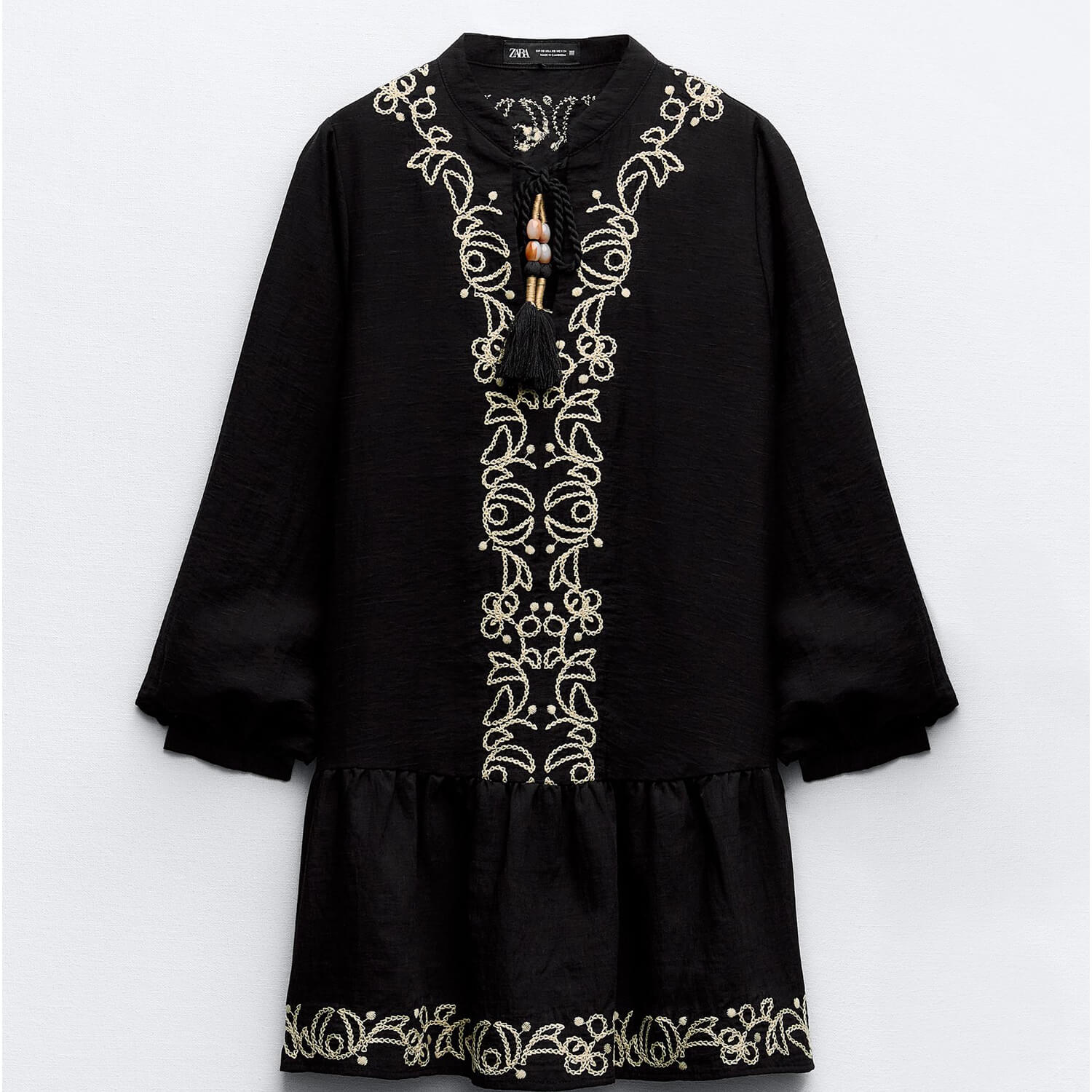 Платье Zara With Contrast Embroidery, черный блузка zara kids contrast embroidery кремовый