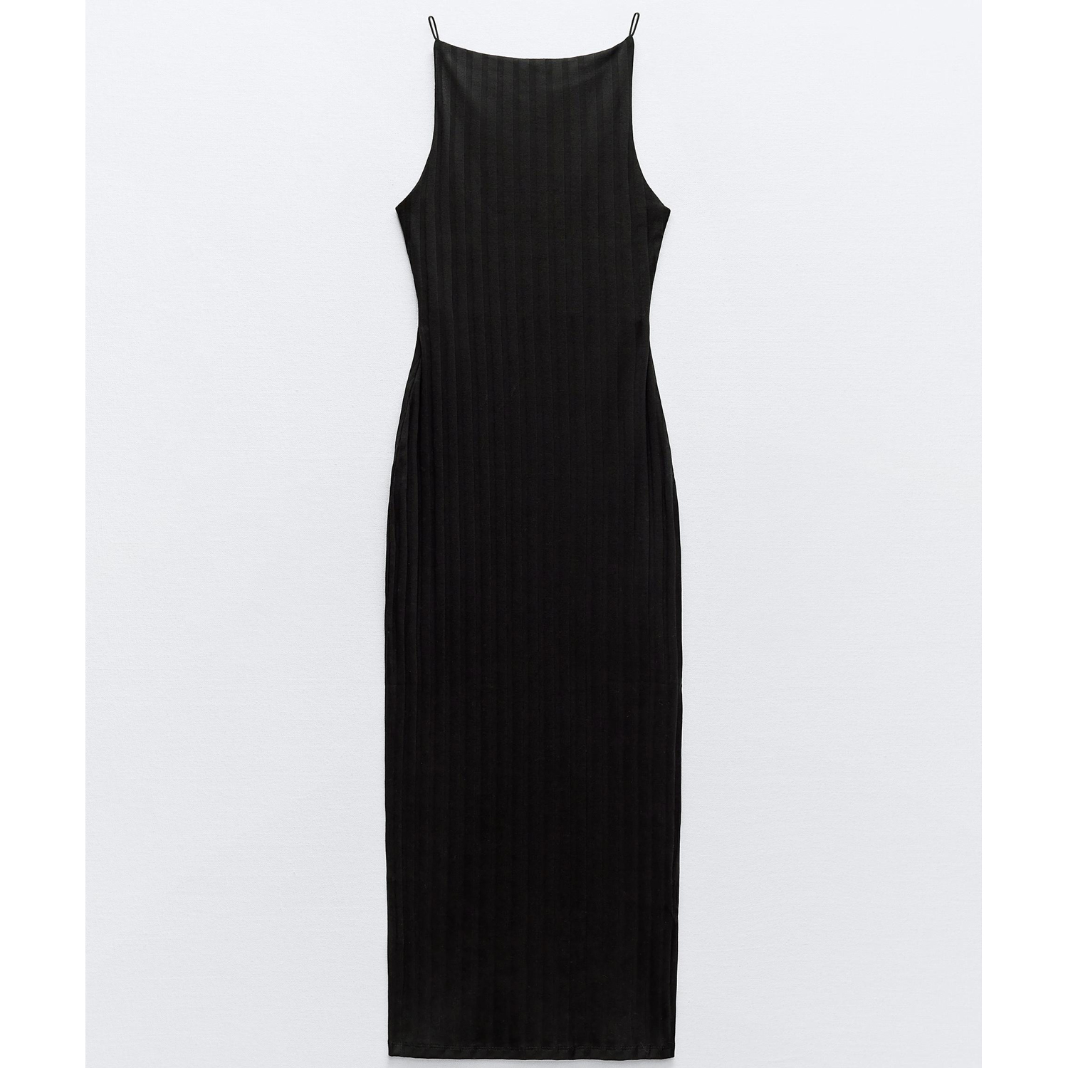 Платье Zara Ribbed Midi, черный юбка zara ribbed midi хаки