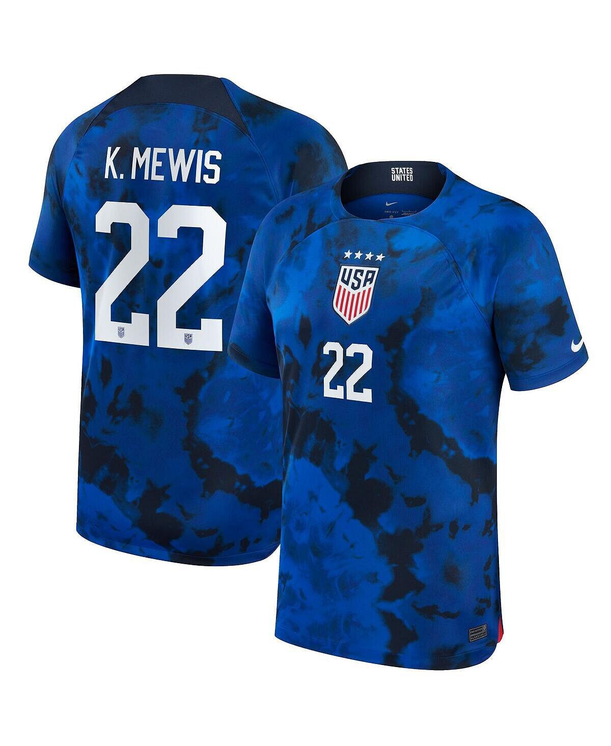 

Мужская футболка kristie mewis blue uswnt 2022/23 away breathe stadium replica player jersey Nike, синий