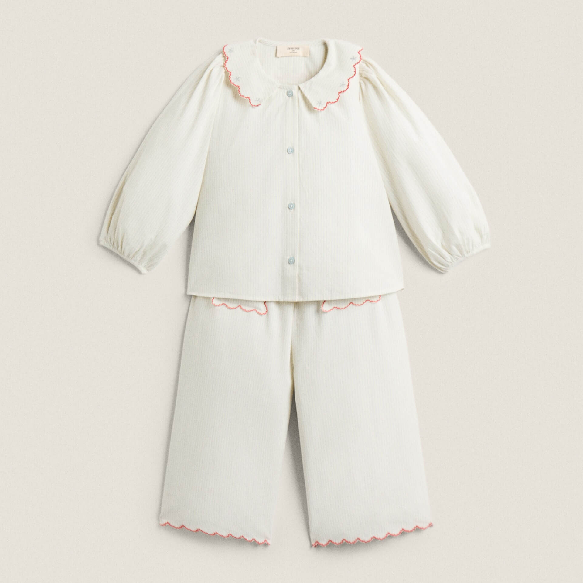 Пижама Zara Home Children's Cotton With Embroidered Floral Collar белая тонкая летняя рубашка с воротником питер пэн 2021