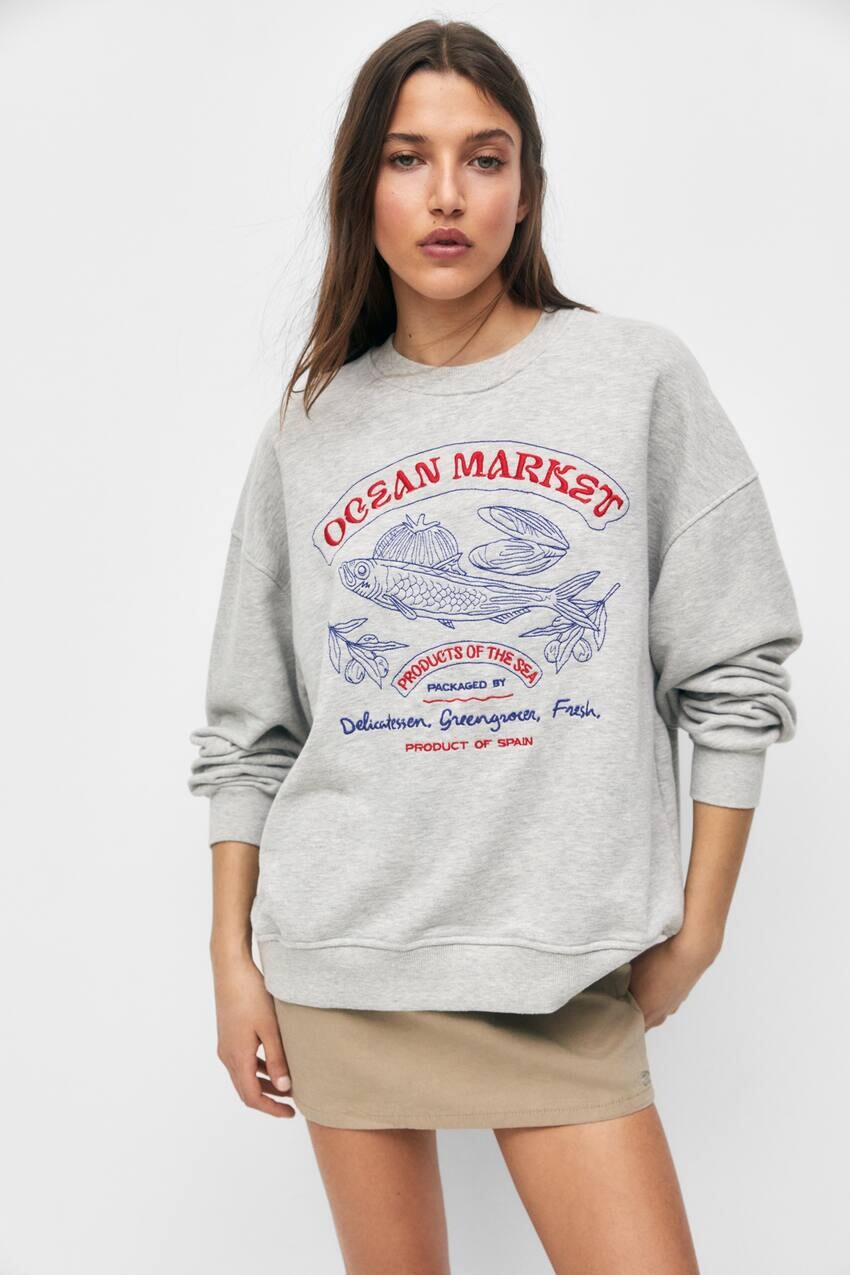 

Толстовка с вышитым логотипом Ocean Market Pull&Bear, серый