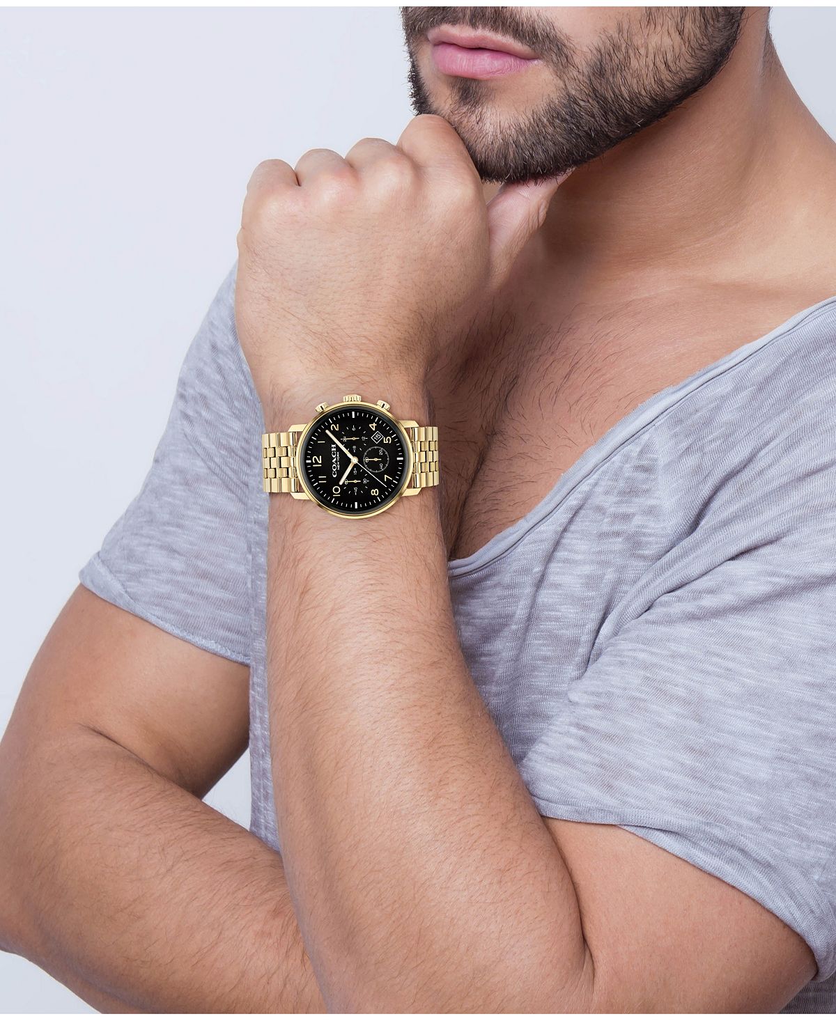 Мужские часы harrison с золотым браслетом 42 мм COACH, мульти – заказать по выгодной цене из-за рубежа в «CDEK.Shopping»