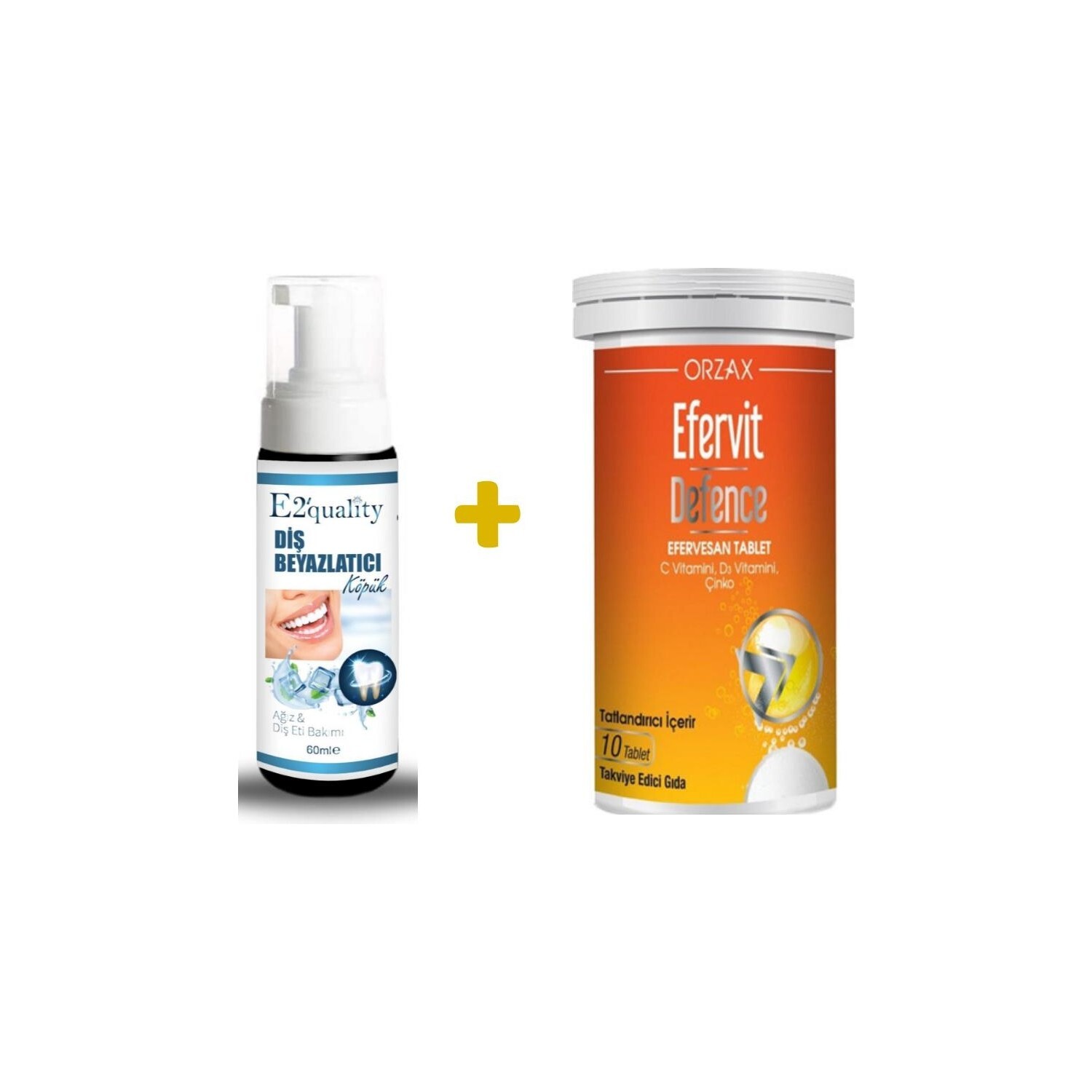 

Пена для отбеливания зубов Orzax E2' Quality + Пищевая добавка Orzax Efervit Defense, 10 шипучих таблеток