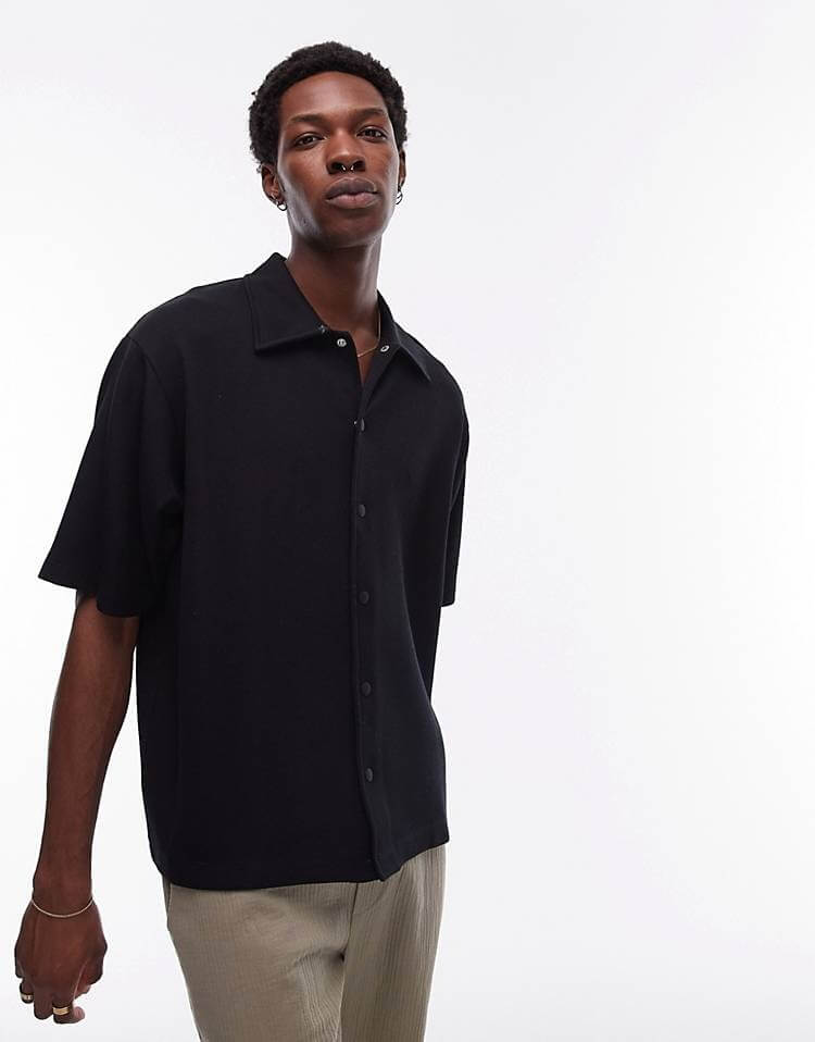цена Рубашка-поло Topman Oversized Jersey With Snap Closure, черный