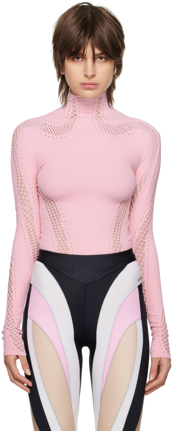 

Розовая водолазка с перфорацией Mugler, Розовый, Розовая водолазка с перфорацией Mugler