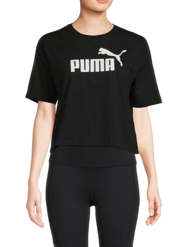 

Укороченный топ Puma с логотипом и заниженной линией плеч, чёрный