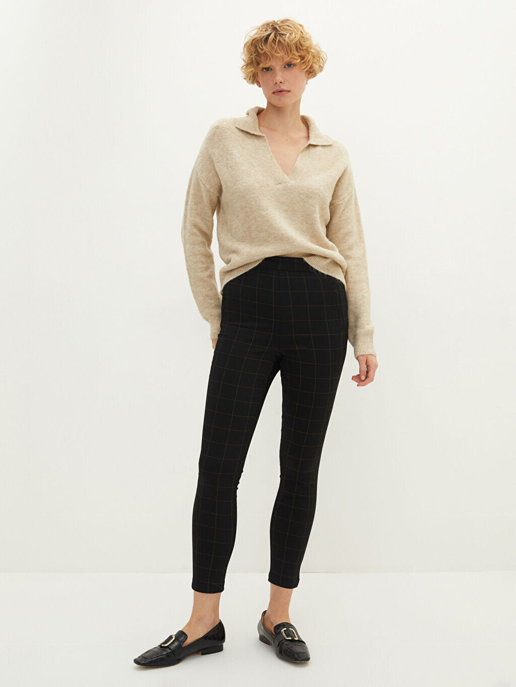 

Облегающие женские брюки в клетку с карманами и деталями LCW Casual